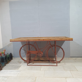 Indian Handmade Carved Wooden and Metal Bar Counter With Natural Top 200x90x97Cm
